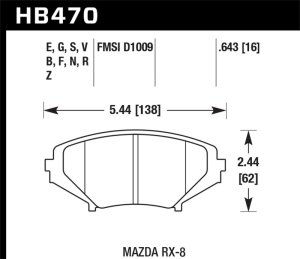 Mazda RX-8 Brake Pad Sets - Front - Hawk Performance - DTC-60 Compound - `08-`10